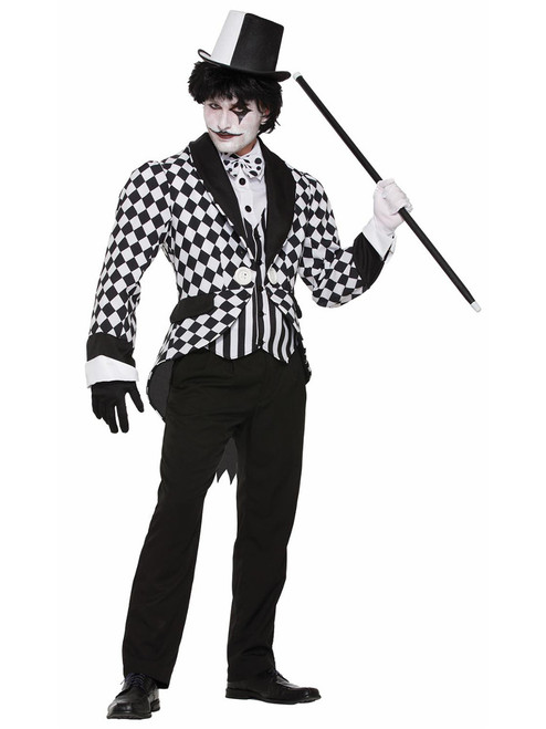 Adults Mens Harlequin Pattern Jester Joker Tail Coat Jacket Costume