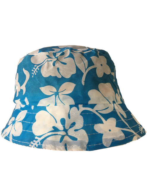 Blue White Luau Hawaiian Flowers Power Hippy Costume Hibiscus Bucket Hat