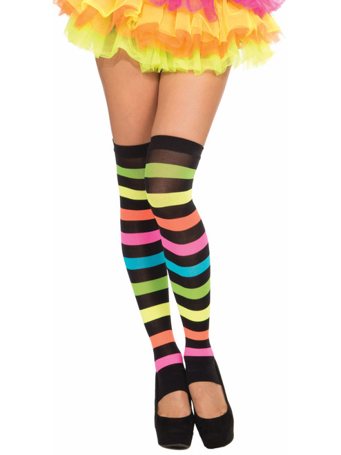 Women's Club Candy Sexy Black Striped Rainbow Thigh Highs Costume Stockings