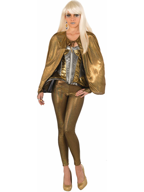 Womens Gold Sexy Fantasy Superhero Robot Short Cape Costume Accessory