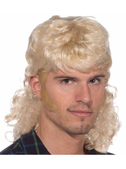 Adult Short Blonde The Enforcer Redneck Costume Mullet Curly Wig