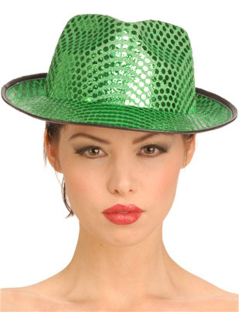 Deluxe St Patricks Day Green Sequin Fedora Costume Hat