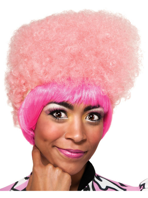 Sexy Adult Nicki Minaj Pink Curly High Top Costume Wig with Bangs