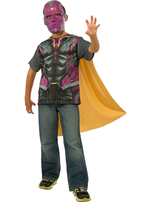 Kids Marvel Vision T-Shirt And Cape With Mask Costume