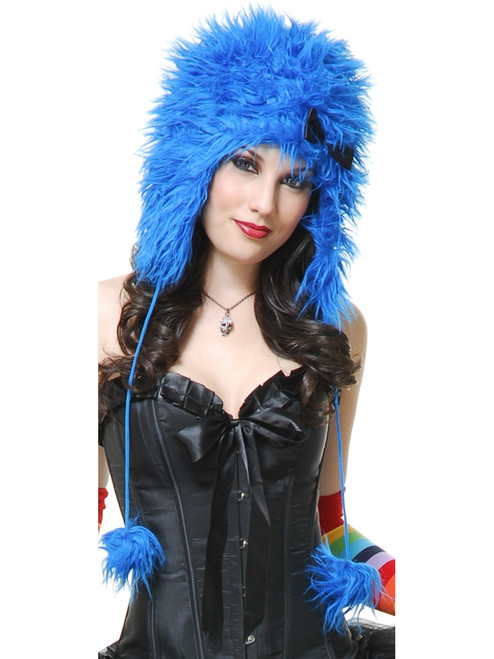 Adults Blue Plush Cartoon Monster Hood With Bow