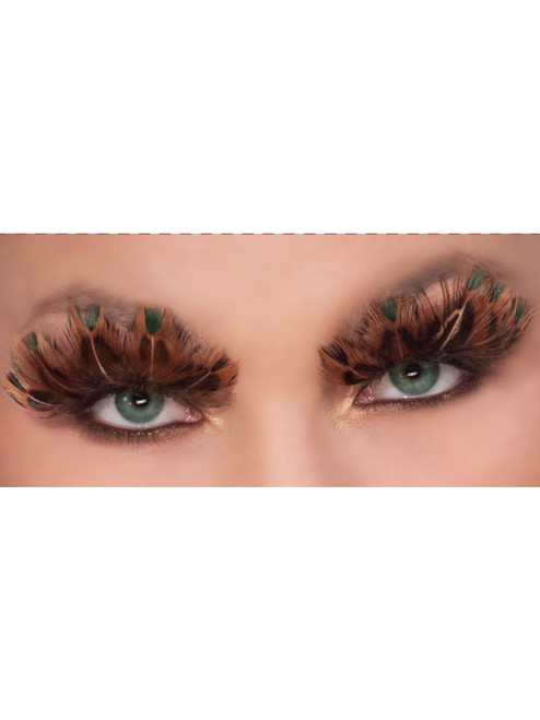 Women's Long Sexy Brown and Turquoise Feather Fairy False Costume Eyelashes