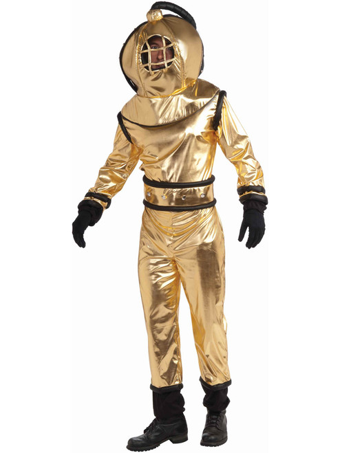 Adult Large Gold Lame Deep Sea Hooka Scuba Diver Costume