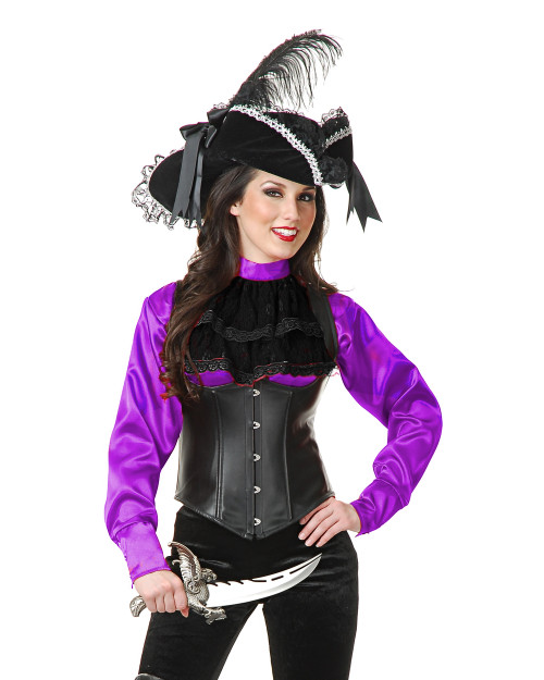 Womens Purple Satin Pirate Shirt Blouse