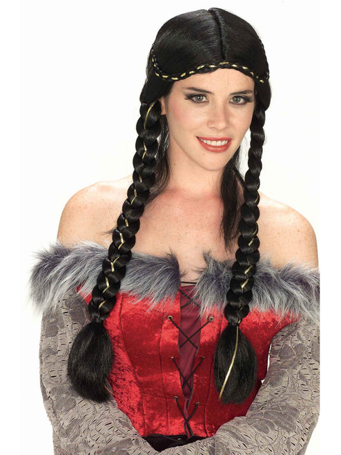 Renaissance Costume Black Maiden Princess Braided Wig