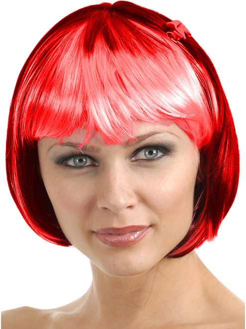 Women's 2-Tone Black and Red Costume Bob Wig With Bangs