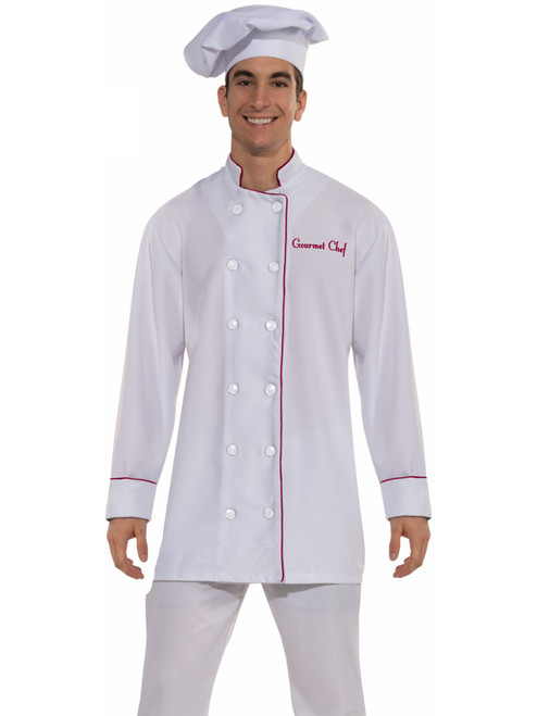 Deluxe Adult White Fabric Costume Gourmet Chef Hat Cap Shirt Set