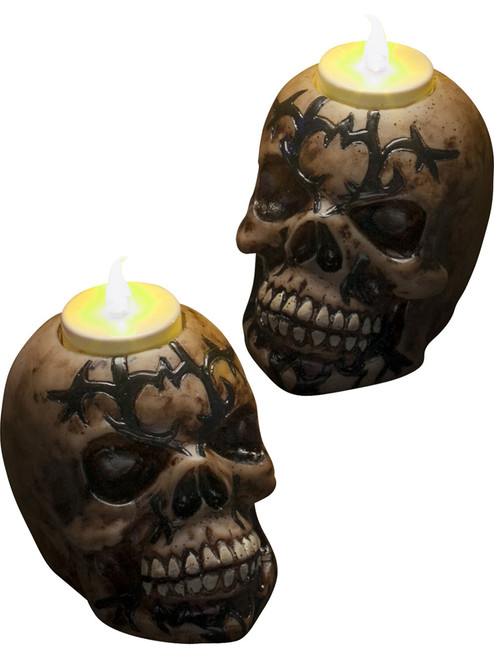 Tattooed Skeleton Skull Candle Holder Tealight Set Halloween Decoration