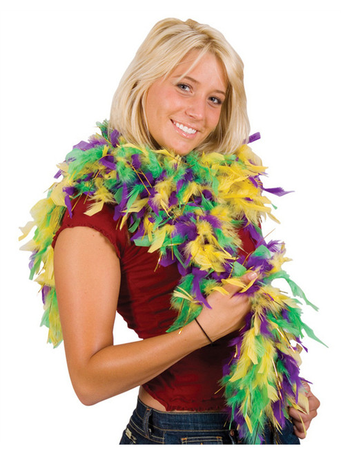 Green Purple Gold Tinsel Mardi Gras Clown Costume Accessory Feather Boa