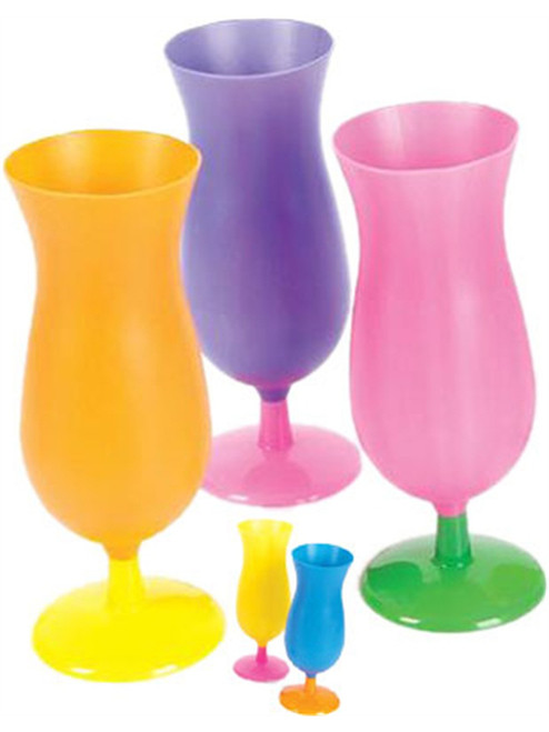 6 Tropical Neon Luau Mardi Gras Hurricane Party Glasses