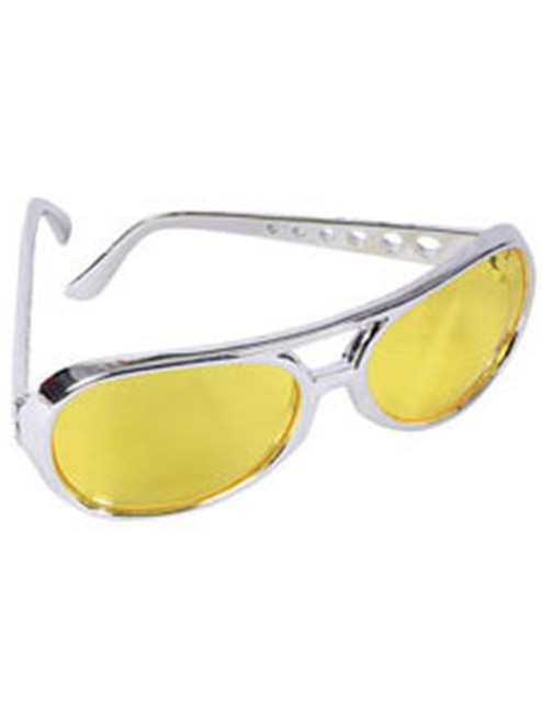 Yellow Lens Silver Frame Elvis Aviator Rocker Glasses