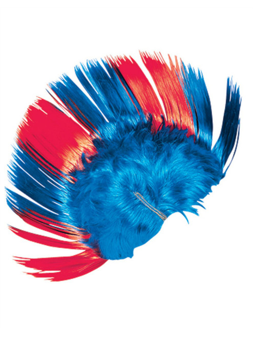 Adult Blue and Red School and Team Spirit Mohawk Wig