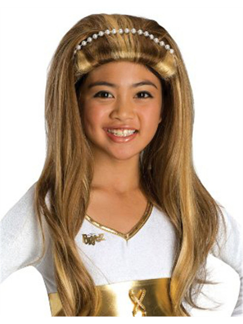 Child Girls Bratz Yasmin Brown Long Costume Wig Bead Headband