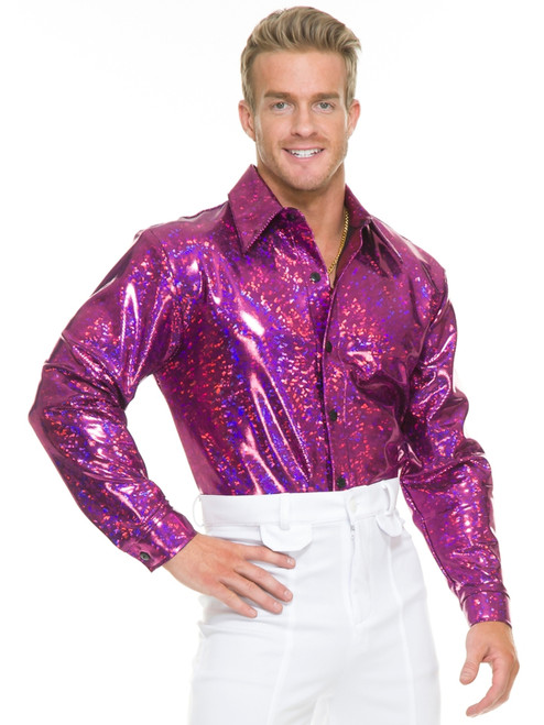 Mens Adult's 70s Metallic Shiny City Lights Disco Shirt Costume