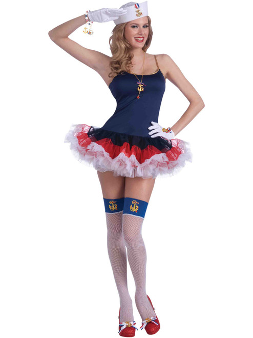 Womens 1-Size Lady In The Navy Blue Crinoline Costume Slip Dress
