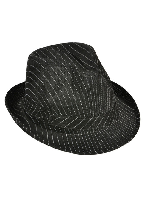 Roaring 20s Gangster Costume Black Pin Stripe Fedora Hat