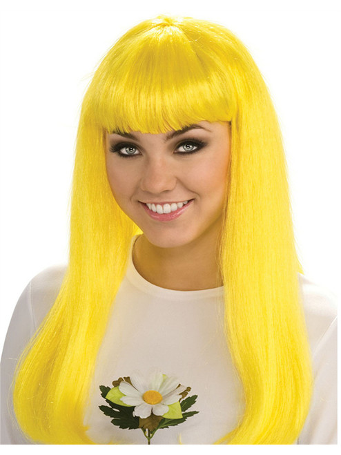 Adult Womens 80s Bright Yellow Classic Smurfette Costume Long Wig