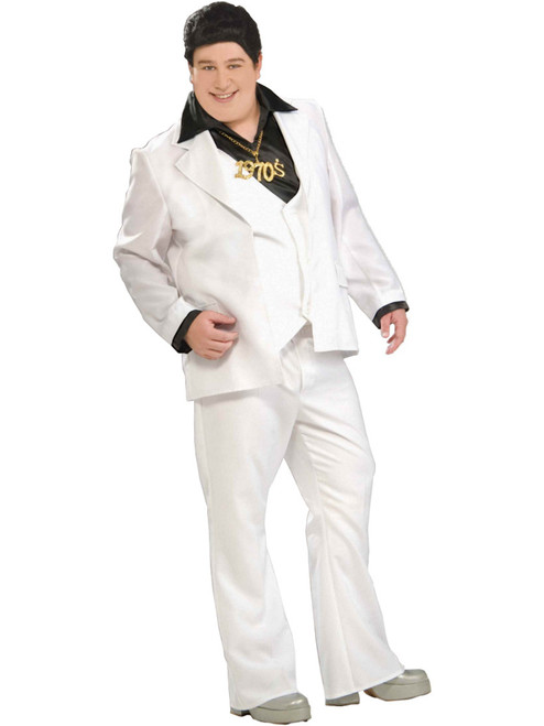 Adult's Mens 1970s White Disco Fever Suit Costume Plus Size X-Large 44-48