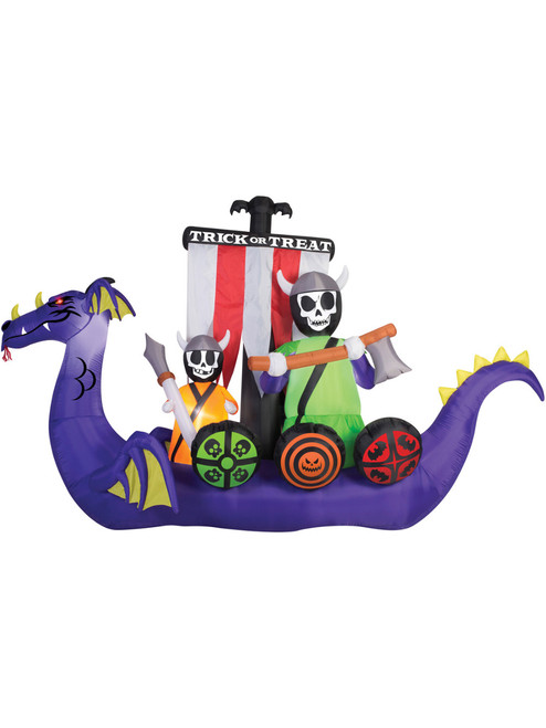 Giant 12' Undead Skeleton Crew Viking Ship Inflatable Yard Prop Decoration