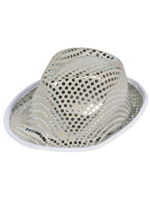 Funky Silver Sequin Roaring 20s Gangster Fedora Hat