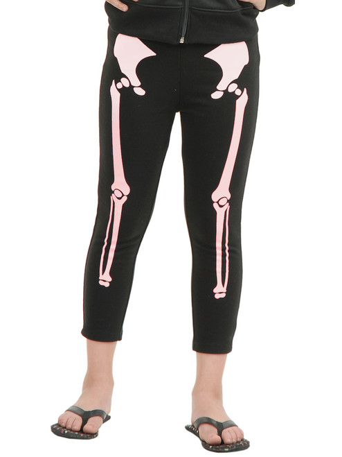 Girls Small-Medium Or Medium-Large Black And Pink Skeleton Leggings Costume