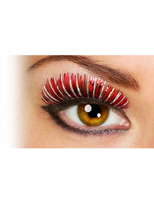 Women's Sexy Red and Silver Sparkle Holographic Fake Costume Eyelashes