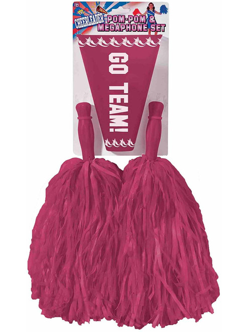 Deluxe Cheerleader Accessory Set With 2 Burgundy Pom Poms and Megaphone