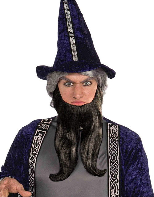 Long Black Forked Wizard Costume Beard Kit