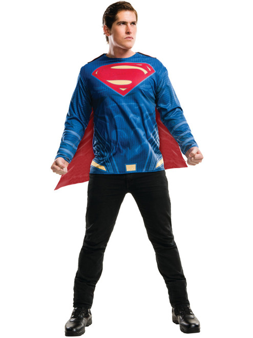 Adult's Mens Superman Dawn Of Justice Shirt With Cape Costume