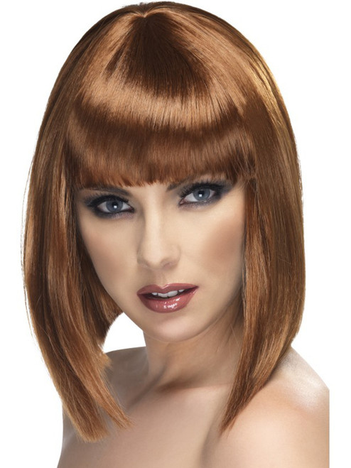 Adult Womens Sexy Glam Short Blunt Fringe Brown Wig Costume Accessory