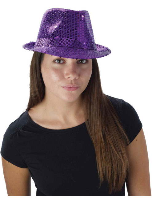 Adults Dazzling Sparkling Purple Sequin Fedora Hat Costume Accessory