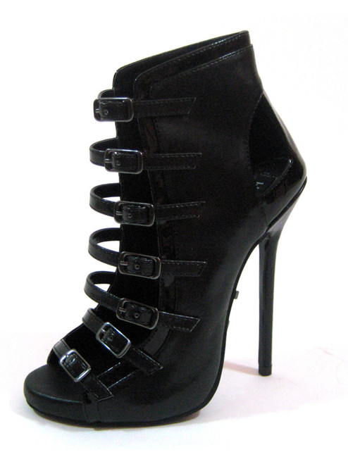 Highest Heel Womens 5" Micro Snake Trip Buckled Instep Black Soft PU Shoes Highest Heel Womens 5" Micro Snake Trip Buckled Instep Black Soft PU Shoes