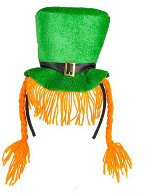 Saint Patrick's Day Green Leprechaun Hat Headband With Braids Costume Accessory