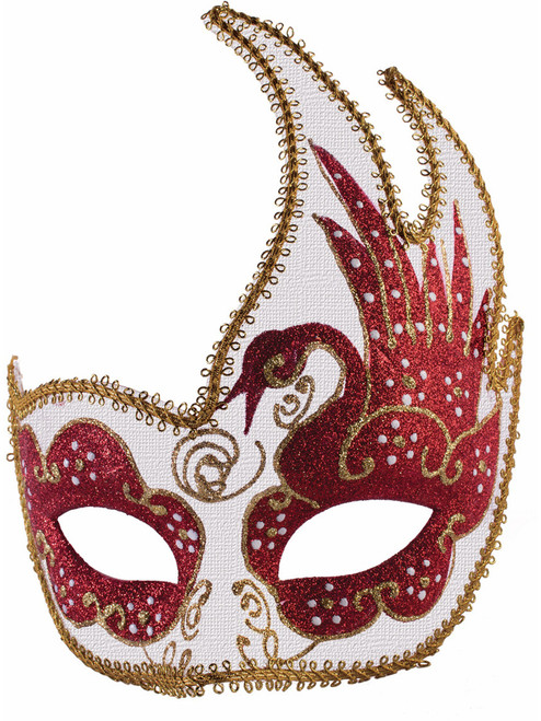 Adults Mesh With Gold Trim Venetian Red Swan Half Mask