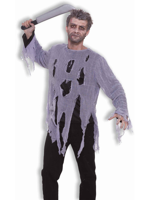 Adult Grey Tattered Undead Zombie Torn Long Sleeve Costume Shirt