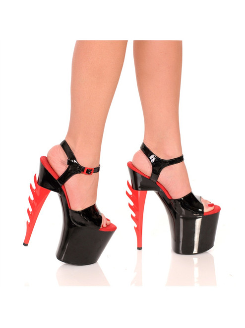 Sexy Womens 7 1/2" Red and Black Platform Ankle Strap & Inferno Heel Shoes