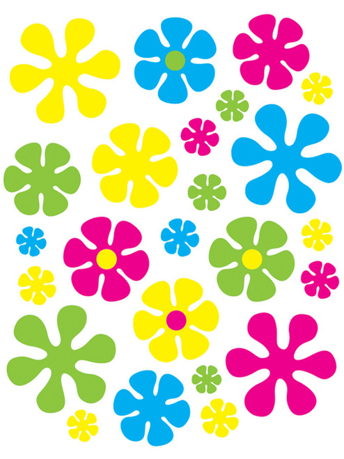 New 60's Hippie Retro Flower Party 24 Count Wall Clings Decorations
