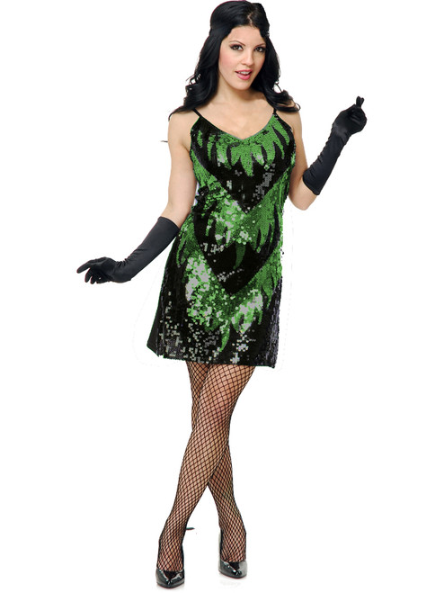 Adults Womens 20s Black Jade Flapper Girl Sequin Dress Costume