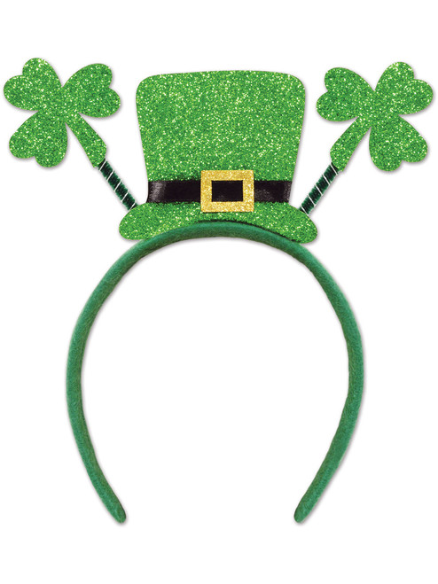 Saint Patrick's Day Glittered Top Hat Shamrock Head Bopper Headband Accessory