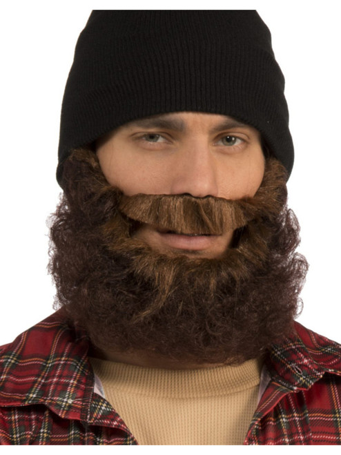 Deluxe Black Curly Mountaineer Mountain Man Hipster Beard Moustache