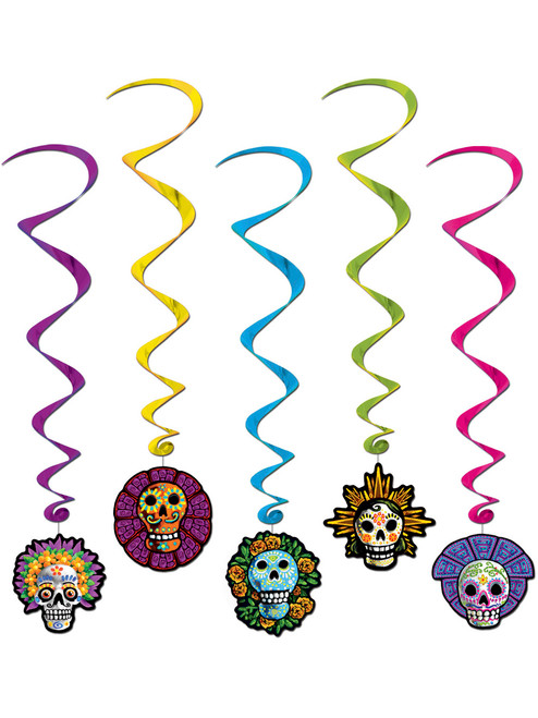 Set Of 5 3' 4" Day Of The Dead Whirls Scene Setter Decals Halloween Decorations