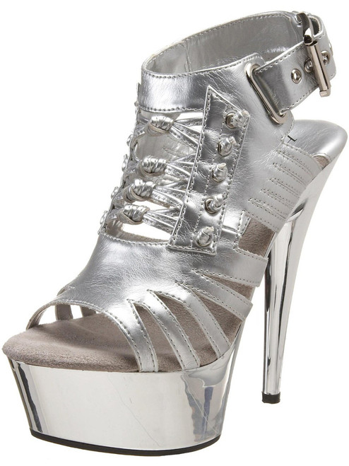 Women's Shoes 6" Open Toe Platform Sandal With Knot Detailing - Silver Metallic