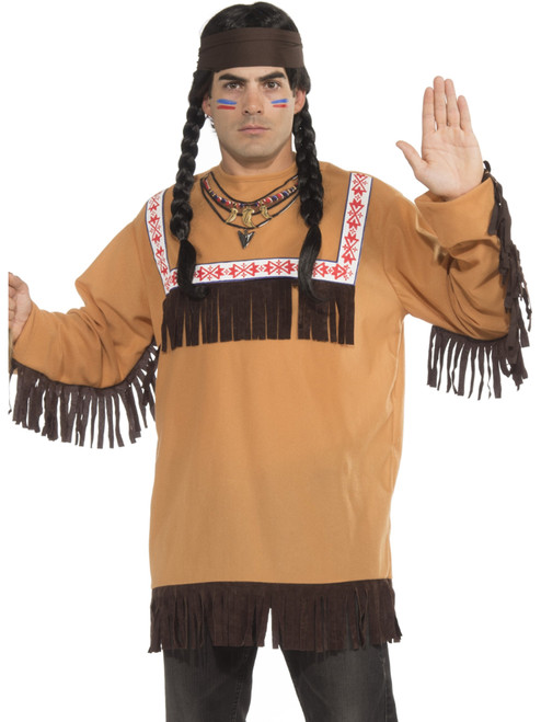 Adult's Mens Native American Brave Tribe Warrior Shirt And Headband Costume