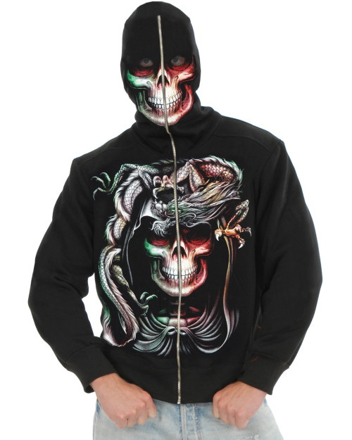 Adult Men's Serpent Skeleton Black Hoodie Sweatshirt