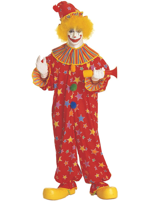 Adult Mens Classic Circus Carnival Starburst Clown Costume Jumpsuit Hat Collar