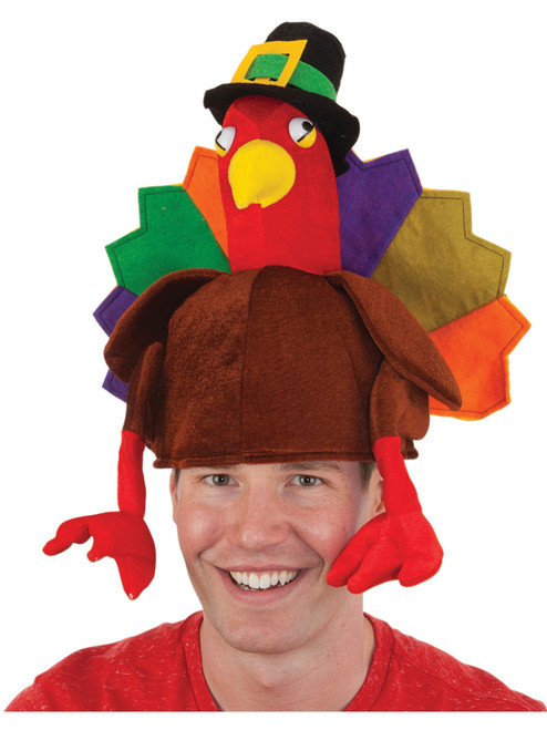 Adult's Plush Pilgrim Turkey Thanksgiving Party Hat Costume Accessory